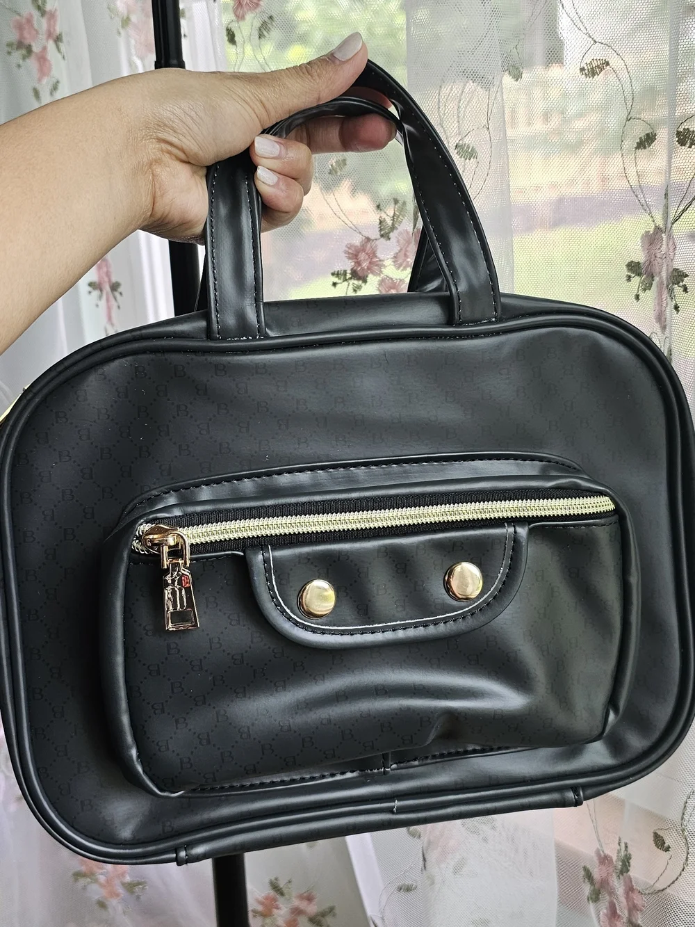 Black Womans Travel Make Up Bag with Gold Hardware